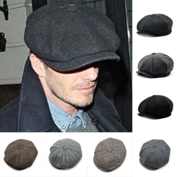 Herr Platt Mössa Newsboy Cap Cabbie Peaky Blinders Baker Boy Hat black&dark grey