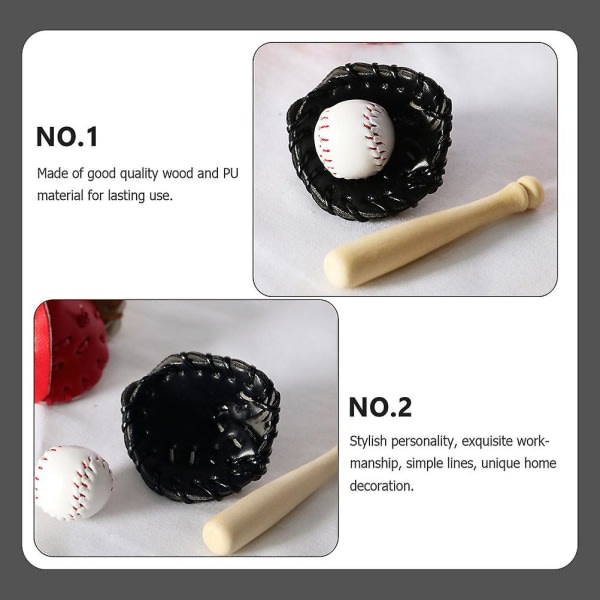 Set Miniature Baseball Glove Ball Kit Dekorativ Simulering Tillbehör för små hus (7,3X1,2CM)