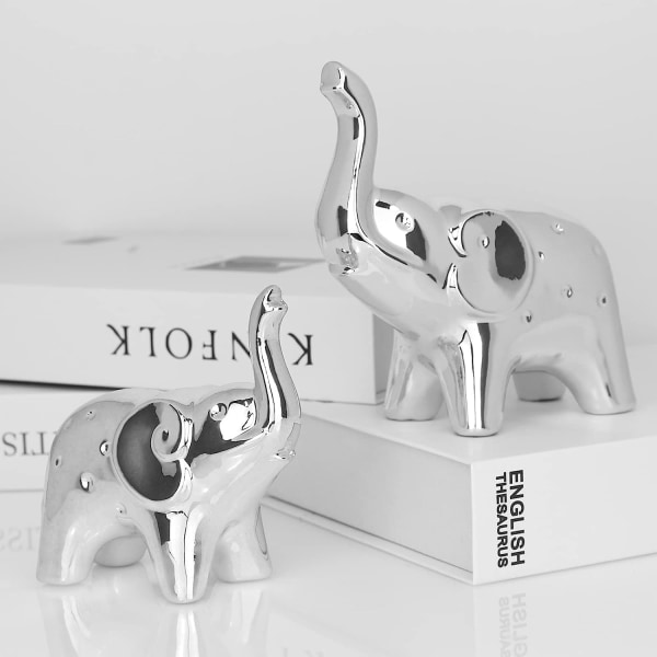 Pair of Elephant Statues for Home Decor, 1pc (Happy Baby Silver Small, Happy Little Elephant Silver Large)