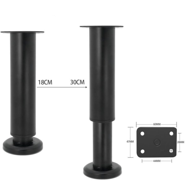 4-delt justerbare møbelben 18 cm sort rundt metalbord L
