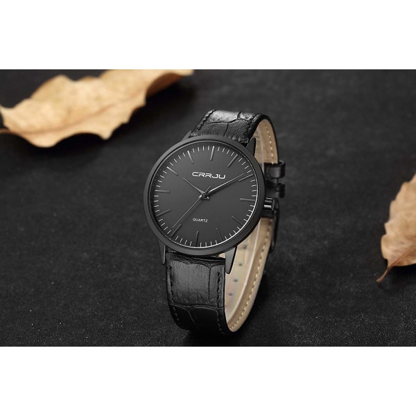 Mænds Ur Ultra Tyndt Sort Minimalistisk Kvarts Med Milanese Mesh Rustfrit Stål