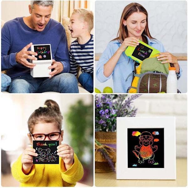 Regnbue Scratch Mini Art Notes - 100 Magiske Scratch Note Pads Kort Ark for Barn Svart Scratch Håndverk Kunst DIY Fest Favor Fornødenheter Kit Bursdag
