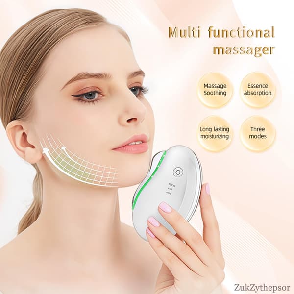 Elektrisk Ansigtsmassager med Mikrostrøm, 3 Farve Lysterapi og Vibration Anti-rynke Hudopstramning og Foryngelse Inkluderer Varme