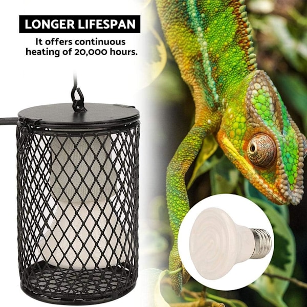 Tiput lämpölamppu, 100W Terrarium lämpölamppu keraaminen lamppu suoja Emit