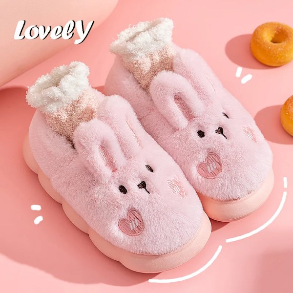 Kanin-Tøfler Hjem Kawaii Sko Kvinder Kanin Fluffy Tøfler Vinter Indendørs Sandaler Korte Støvler Pink Pink 40-41