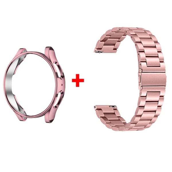 Band+ fodral för Samsung Galaxy Watch 6 5 4 44mm 40mm Classic 46mm 42mm Rostfritt stål Band Galaxy Watch 3 5 Pro 41 45mm Rem pink pink