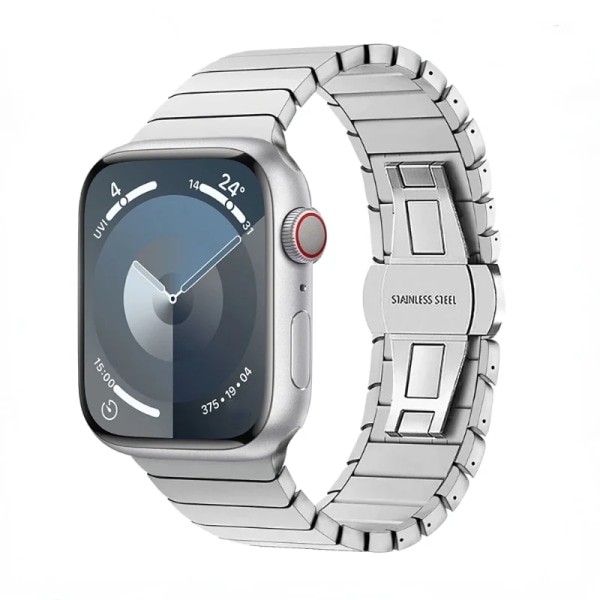 Metallrem for Apple Watch 9 8 7 45 mm 41 mm erstatningsbånd i rustfritt stål for iwatch 6 5 4 3 2 SE 44 mm 40 mm Ultra/2 49 mm Silver