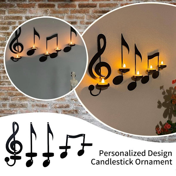 4 stk/sett svart musikk notat vegglampe lysestake