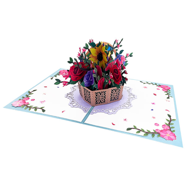 Rose Basket Pop Up -kortti, käsintehty kukka onnittelukortti, 3D äitienpäivä syntymäpäiväkortti, vuosipäivä, ikävä, kiitoskortti, äitienpäivä syntymäpäivä Gi