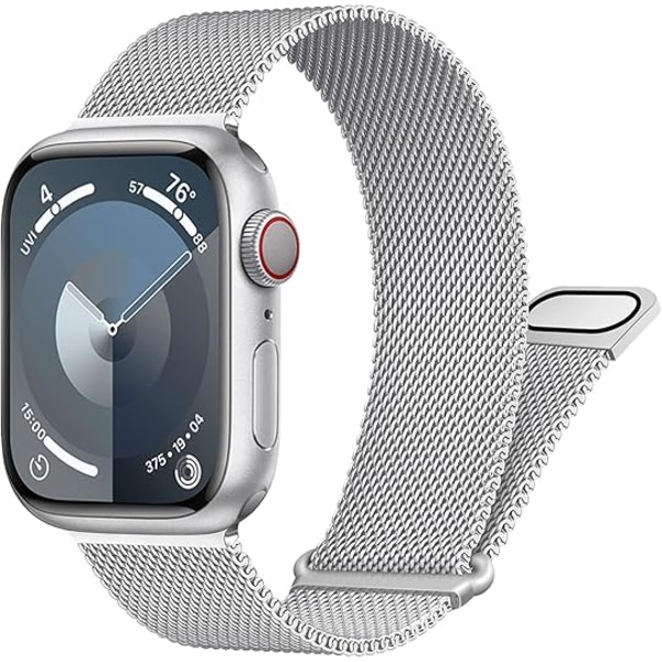 Rem för Apple Watch 41mm 40mm 38mm Dubbel Magnetisk Justerbar Ersättningsrem för iWatch Serie 9 8 SE 7 6 5 4 3 2 1 silver