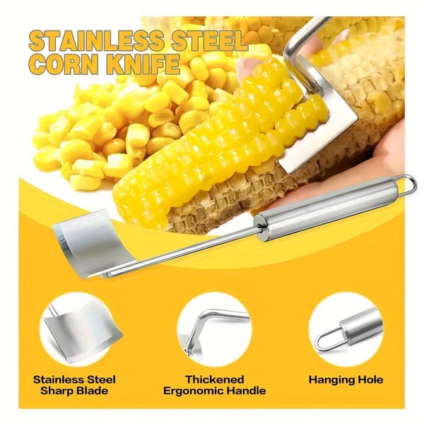 Majsskærer i rustfrit stål, ubesværet kernefjerner, høj effektivitet Corn Shovel + Corn Fork-2PCS