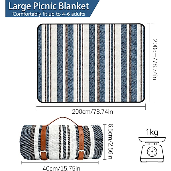 Vattentät picknickfilt 200×200cm, bärbar hopfällbar picknickmatta, picknickfilt för trädgård/camping/strand/park (200 x 200cm)
