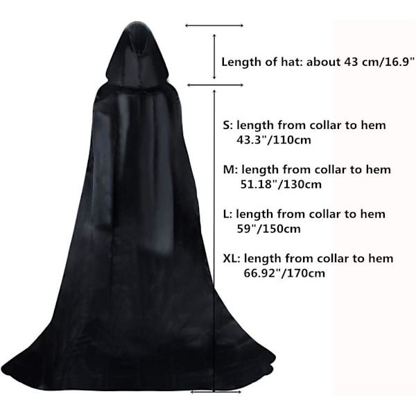 Svart huva för vuxna, elegant dräkt för Halloween, karneval, jul, vampyr och piratdräkt, M