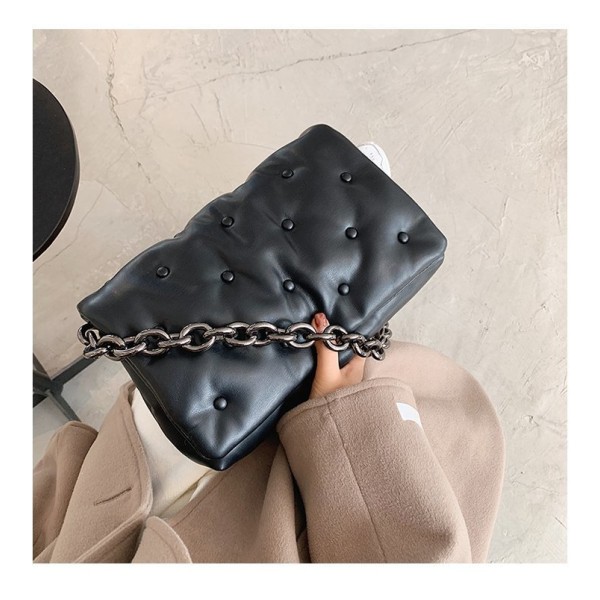 Crossbody-väska i PU-läder Messenger Bag-plånbok Ny enfärgad metallkedja (svart)