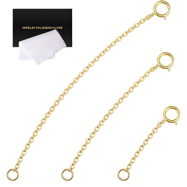 Guldforlængere 14k forgyldt forlængerkæde 925 Sterling sølv forlængerarmbånd forlænger guld kædeforlængere til halskæder 3 stk. (1 2 3 tommer)