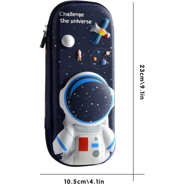 3D Astronaut Case til børn Drenge Vandtæt blyanthus med rum blyantpose (mørkeblå)