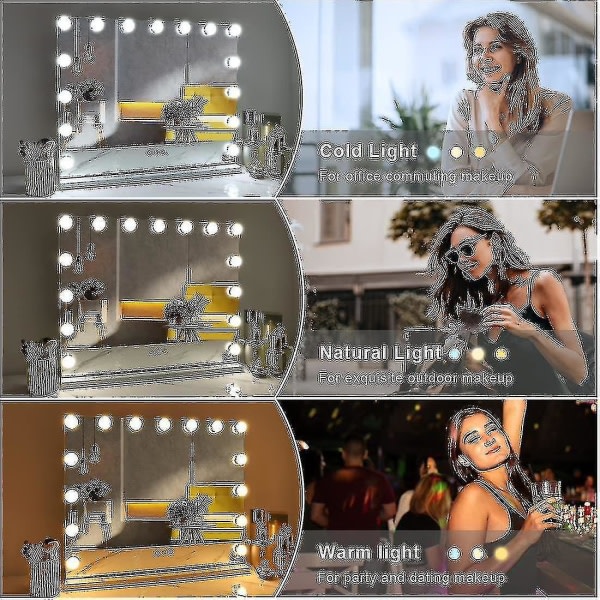 Hollywood Mirror USB Makeup med lampor på 10 glödlampor 3 ljuslägen Bordsskiva Väggmonterad Cosm
