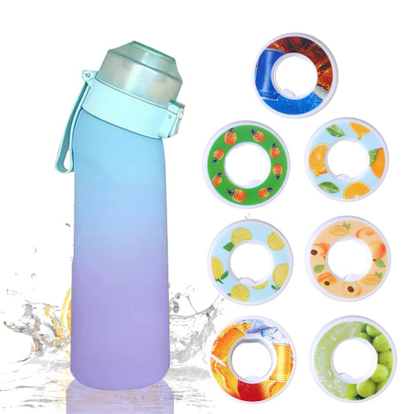 Air Vattenflaska Smak Pods Pack med 7 Smak Pods och Borste, 650ml Fruktsmak Doftande Vattenkopp BPA Fri 0% Socker för Fitness och Utomhus