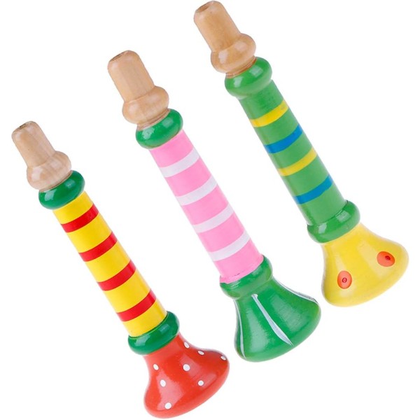 3 stk tre musikkinstrument leker liten buglet tre vertikal fløyte små høyttalere