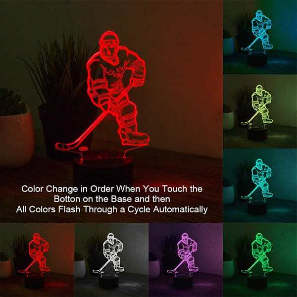 Hockey-spiller 3D nattlampe lamper for barn 7 LED fargeendrende touch bordlamper belysning kule leker gaver bursdag dekorasjon