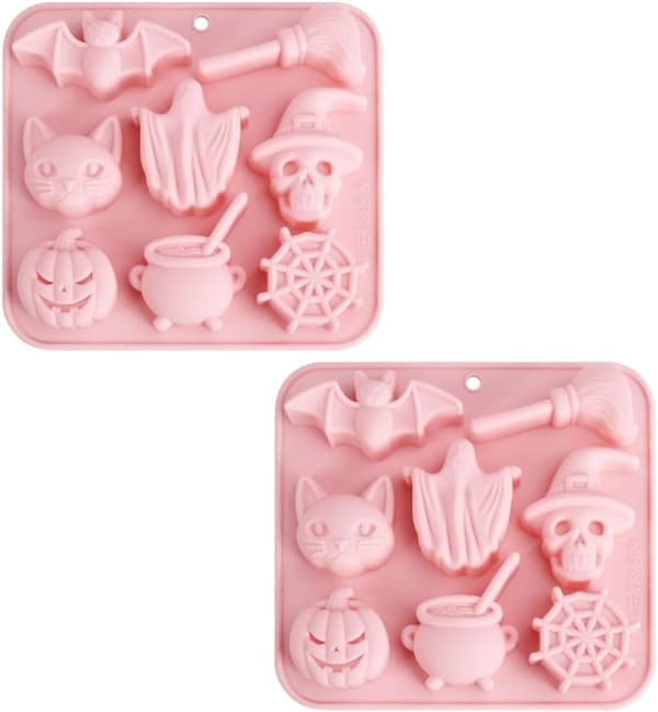 Halloween Silikone Chokoladeforme 3D Kagepynt Med Huller Til Cupcakes Sæbe Lys Isklumper Slik Pink 2-pak