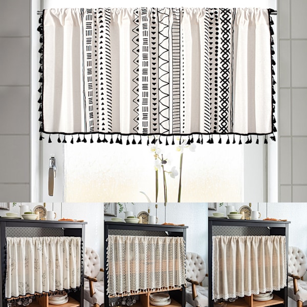 Boho Gardiner med Frynser, Korte Landlige Cafégardiner til Skabe og Døre D D 150*91