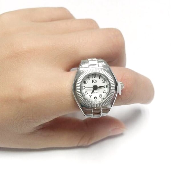 Kvinners Dial Quartz Analog Klokke Elastisk Quartz Finger Ring Klokke