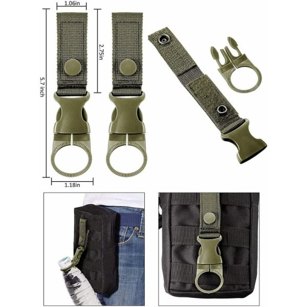 Military Green Tactical Gear Clip Remfästen för väska ?? Tillbaka Taktisk väst Molle Nyckelring D-Ring Lock Water Tube Web Clip