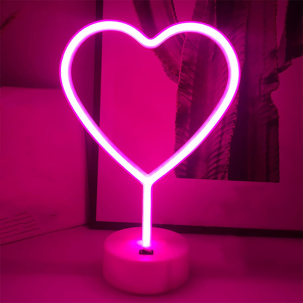 Rosa hjärtan LED neonskylt Nattljus Rumsdekoration Hjärtan med stativ Matbord Neon sovrum mors dag present