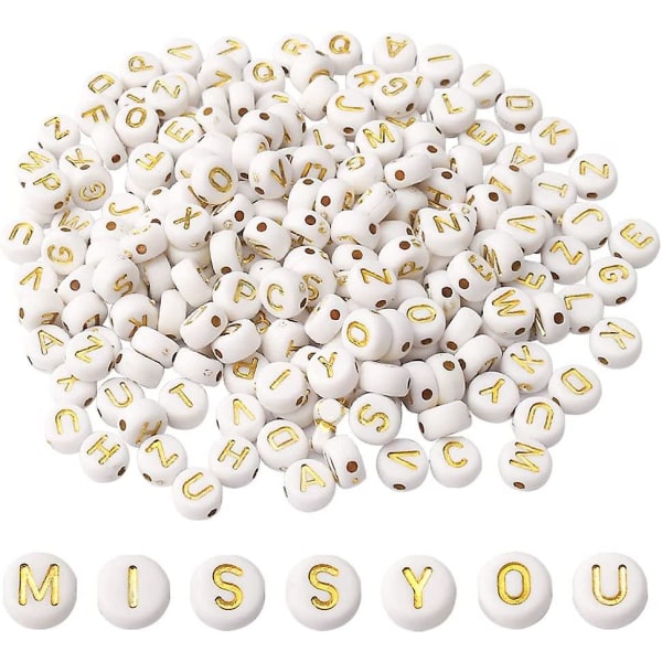 200pcs Letter Beads 7mm Letter Beads Alphabet Bead White Bead With Gold Letters Crday Gift
