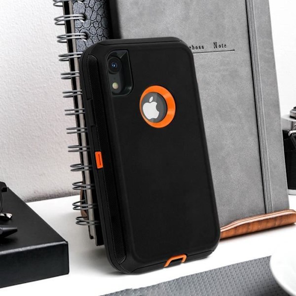 iPhone XR Hårdt Beskyttende Multi-Lag Shockproof Cover - Sort/Orange