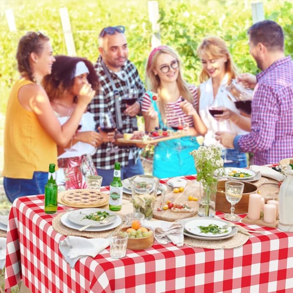 Röd Rutig Duk 137x274 Cm Rektangulär Engångs Plastduk För Picknick Bröllopsfest Födelsedag