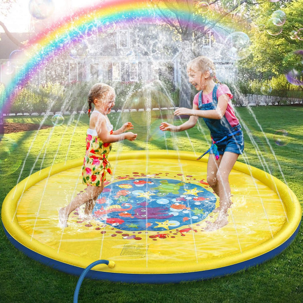 170 cm vattenstänksmatta för barn, slitstark badmatta för pool i PVC, spraymatta för vattenstänk, lekmatta som stänker - Sommarleksaker för barn