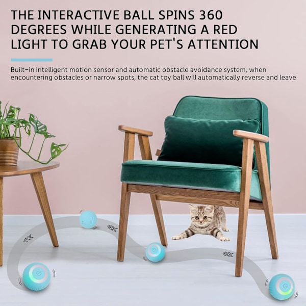 Interaktiv kattboll, automatisk 360° självroterande rullande boll_xx Blue