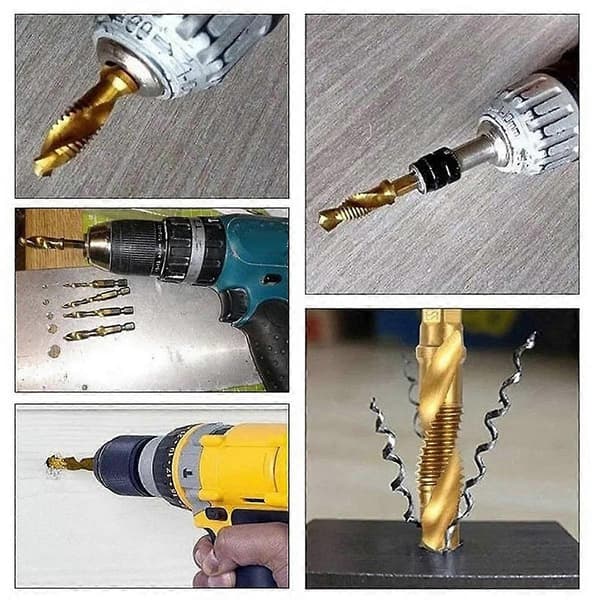 12 Pcs. Titanium Coated HSS Tap Drill Bit Set Hex Shank Screw Thread Drill Machine Composite Tap M3 M4 M5 M6 M8 M10