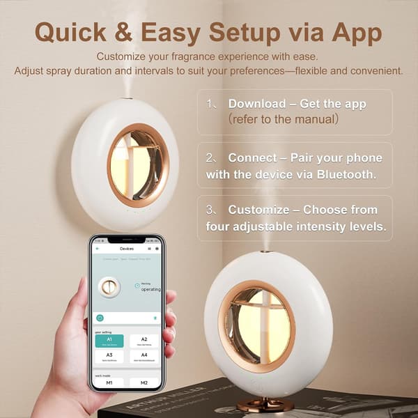 Eterisk oljediffuser 120 ml for stort rom, Bluetooth smartkontroll 4 tåkemoduser Ultralyd aromaterapi diffuser med nattlys for