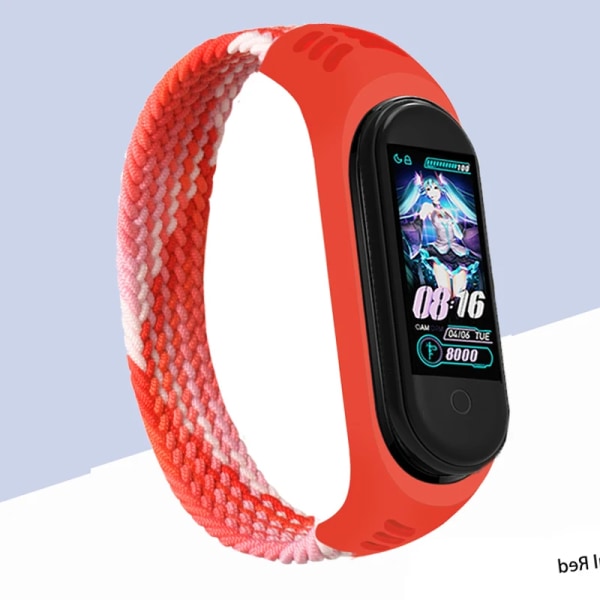 Nylon flettet urrem til xiaomi Mi band 4 3 rem Solo Loop NFC ur armbånd kvinder Smartband gavebælte Correa Mi band 7 6 5 regnbue rød 1 Rainbow red 14 Mi Band 7 6 5 4 3