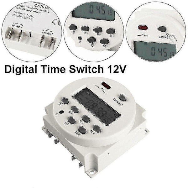 DC 12V Timer Switch 16A Digital Elektronisk LCD Tidrelä