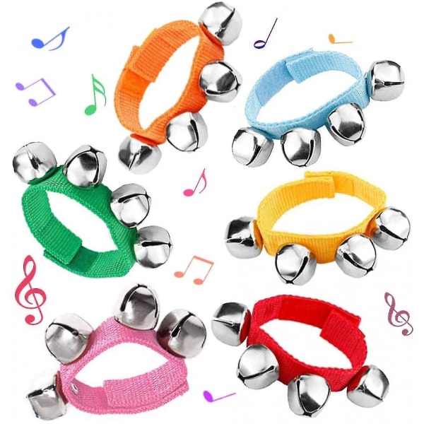 6 st Slagverksinstrument, handledsklockor Jingle Bells musikaliska rytmleksaker, slumpmässiga färger