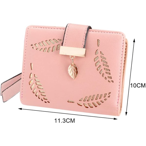 Lær kort lommebok, søt kvinner lær lommebok vesker kvinner mote kort lommebok damer lommebok clutch holder etui blad glidelås kort lommebok (rosa)