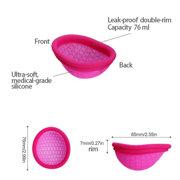 Elastik mensskiva menstruationsskiva kvinnlig läckagesäker menskopp av silikon, 100 % ny Lila Purple L