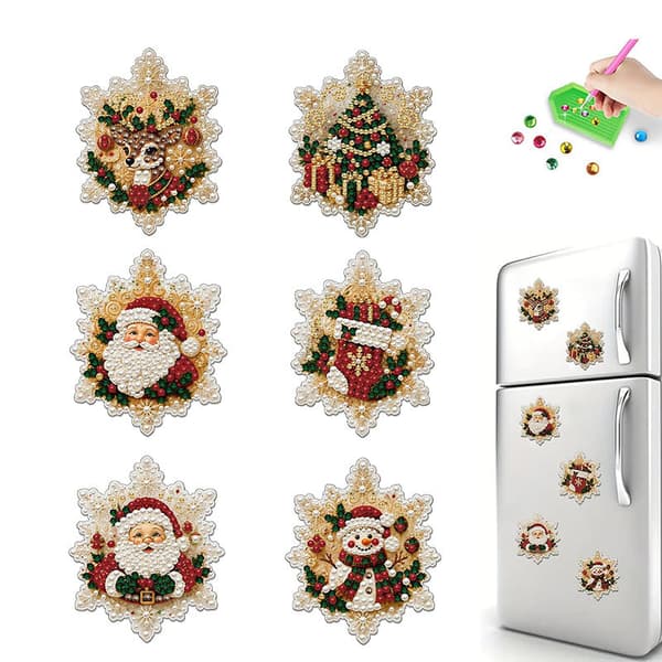Juleperle- og diamantmaleri køleskabsmagnetsæt - DIY håndværksmærkatindretning Christmas Tree 6-Piece Set