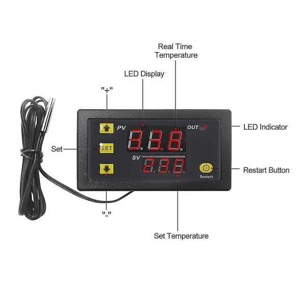 W3230 Mini Digital Temperaturregulator LED Display Termostat Regulator Ac110v-220v 20a Temperaturkontrollbrytare Sensor Meter--