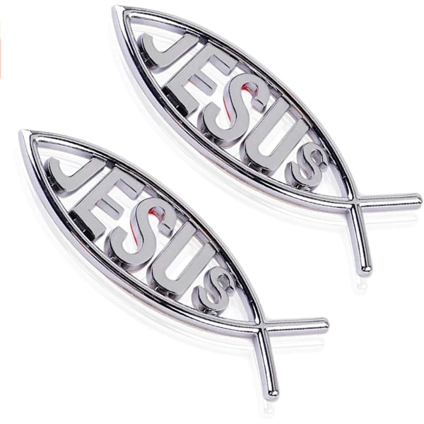 2 stk. Jesus fisk decal sticker sølv, 3D bil krom decal emblem