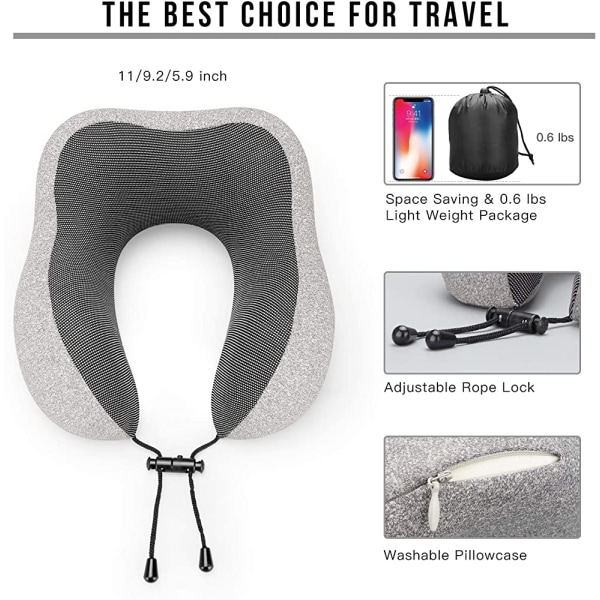Travel Pillow 100% Pure Memory Foam kaulatyyny, mukava ja hengittävä cover, Mach