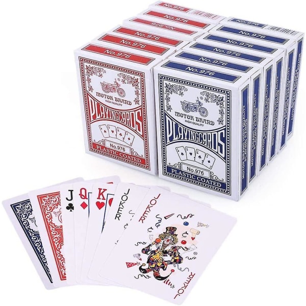 Spillekort, standardindeks for pokerstørrelse, 12 kortstokker (6 blå og 6 røde), for Blackjack, Euchr