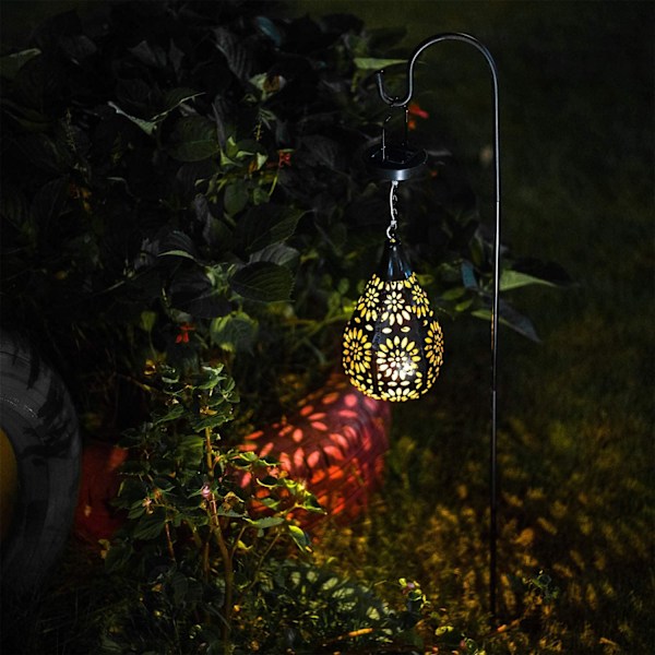 Hængende solcellelamper til udendørs brug i haven, Boho LED blomster vandtæt dekorativ metallampe til veranda, have, udendørs