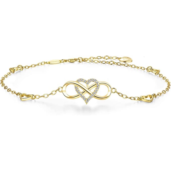 Dame 925 Sterling Sølv Cubic Zirconia Infinity Heart Ankelkæde
