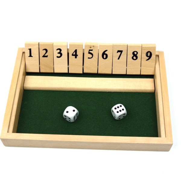 Wooden Shut The Box 9-digit dice game with 2 wooden dice