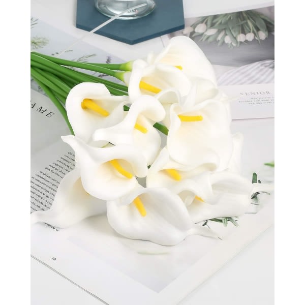 12 stykker kunstig calla lilje kunstige blomsterbukett hvit kunstig calla liljer med stilk til fest, hagedekorasjon
